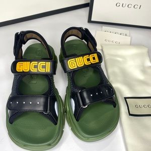 GUCCI x SEGA RARE KIDS SPORTY PLATFORM LEATHER SANDALS VELCRO STRAP SIZE 33/US 2